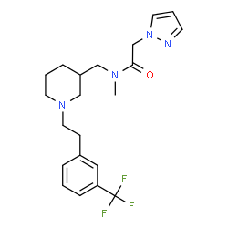 ChemSpider 2D Image | N-Methyl-2-(1H-pyrazol-1-yl)-N-[(1-{2-[3-(trifluoromethyl)phenyl]ethyl}-3-piperidinyl)methyl]acetamide | C21H27F3N4O