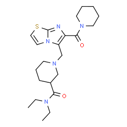 ChemSpider 2D Image | N,N-Diethyl-1-{[6-(1-piperidinylcarbonyl)imidazo[2,1-b][1,3]thiazol-5-yl]methyl}-3-piperidinecarboxamide | C22H33N5O2S