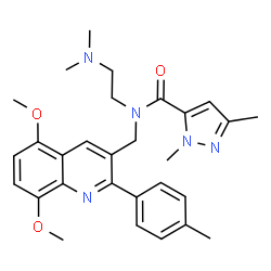 ChemSpider 2D Image | N-{[5,8-Dimethoxy-2-(4-methylphenyl)-3-quinolinyl]methyl}-N-[2-(dimethylamino)ethyl]-1,3-dimethyl-1H-pyrazole-5-carboxamide | C29H35N5O3