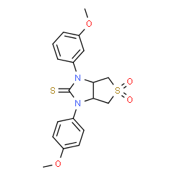 ChemSpider 2D Image | 1-(3-Methoxyphenyl)-3-(4-methoxyphenyl)tetrahydro-1H-thieno[3,4-d]imidazole-2(3H)-thione 5,5-dioxide | C19H20N2O4S2