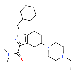ChemSpider 2D Image | 1-(Cyclohexylmethyl)-5-(4-ethyl-1-piperazinyl)-N,N-dimethyl-4,5,6,7-tetrahydro-1H-indazole-3-carboxamide | C23H39N5O
