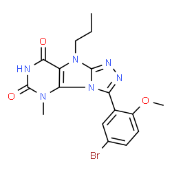 ChemSpider 2D Image | 3-(5-Bromo-2-methoxyphenyl)-5-methyl-9-propyl-5,9-dihydro-6H-[1,2,4]triazolo[4,3-e]purine-6,8(7H)-dione | C17H17BrN6O3