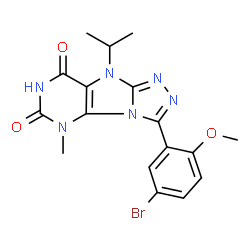 ChemSpider 2D Image | 3-(5-Bromo-2-methoxyphenyl)-9-isopropyl-5-methyl-5,9-dihydro-6H-[1,2,4]triazolo[4,3-e]purine-6,8(7H)-dione | C17H17BrN6O3