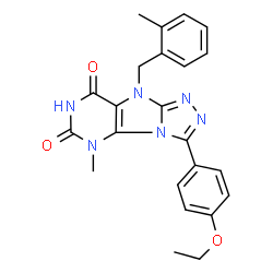 ChemSpider 2D Image | 3-(4-Ethoxyphenyl)-5-methyl-9-(2-methylbenzyl)-5,9-dihydro-6H-[1,2,4]triazolo[4,3-e]purine-6,8(7H)-dione | C23H22N6O3