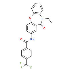 ChemSpider 2D Image | N-(10-Ethyl-11-oxo-10,11-dihydrodibenzo[b,f][1,4]oxazepin-2-yl)-4-(trifluoromethyl)benzamide | C23H17F3N2O3
