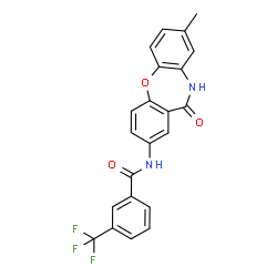 ChemSpider 2D Image | N-(8-Methyl-11-oxo-10,11-dihydrodibenzo[b,f][1,4]oxazepin-2-yl)-3-(trifluoromethyl)benzamide | C22H15F3N2O3
