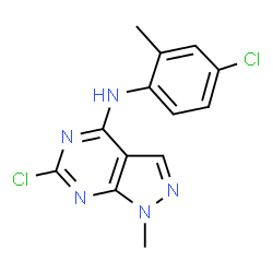ChemSpider 2D Image | 6-Chloro-N-(4-chloro-2-methylphenyl)-1-methyl-1H-pyrazolo[3,4-d]pyrimidin-4-amine | C13H11Cl2N5