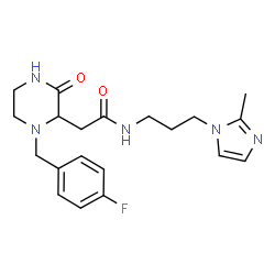 ChemSpider 2D Image | 2-[1-(4-Fluorobenzyl)-3-oxo-2-piperazinyl]-N-[3-(2-methyl-1H-imidazol-1-yl)propyl]acetamide | C20H26FN5O2