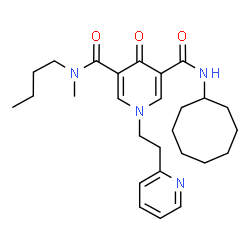 ChemSpider 2D Image | N-Butyl-N'-cyclooctyl-N-methyl-4-oxo-1-[2-(2-pyridinyl)ethyl]-1,4-dihydro-3,5-pyridinedicarboxamide | C27H38N4O3