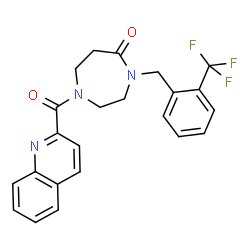 ChemSpider 2D Image | 1-(2-Quinolinylcarbonyl)-4-[2-(trifluoromethyl)benzyl]-1,4-diazepan-5-one | C23H20F3N3O2