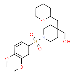 ChemSpider 2D Image | {1-[(3,4-Dimethoxyphenyl)sulfonyl]-4-(tetrahydro-2H-pyran-2-ylmethyl)-4-piperidinyl}methanol | C20H31NO6S