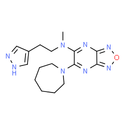ChemSpider 2D Image | 6-(1-Azepanyl)-N-methyl-N-[2-(1H-pyrazol-4-yl)ethyl][1,2,5]oxadiazolo[3,4-b]pyrazin-5-amine | C16H22N8O