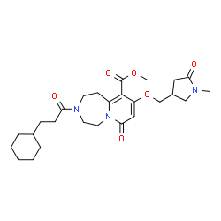 ChemSpider 2D Image | Methyl 3-(3-cyclohexylpropanoyl)-9-[(1-methyl-5-oxo-3-pyrrolidinyl)methoxy]-7-oxo-1,2,3,4,5,7-hexahydropyrido[1,2-d][1,4]diazepine-10-carboxylate | C26H37N3O6