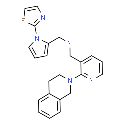 ChemSpider 2D Image | 1-[2-(3,4-Dihydro-2(1H)-isoquinolinyl)-3-pyridinyl]-N-{[1-(1,3-thiazol-2-yl)-1H-pyrrol-2-yl]methyl}methanamine | C23H23N5S