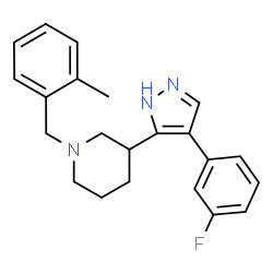 ChemSpider 2D Image | 3-[4-(3-Fluorophenyl)-1H-pyrazol-5-yl]-1-(2-methylbenzyl)piperidine | C22H24FN3