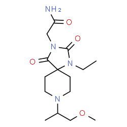 ChemSpider 2D Image | 2-[1-Ethyl-8-(1-methoxy-2-propanyl)-2,4-dioxo-1,3,8-triazaspiro[4.5]dec-3-yl]acetamide | C15H26N4O4