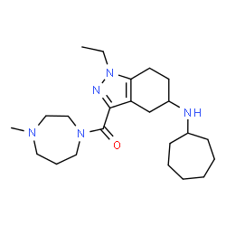 ChemSpider 2D Image | [5-(Cycloheptylamino)-1-ethyl-4,5,6,7-tetrahydro-1H-indazol-3-yl](4-methyl-1,4-diazepan-1-yl)methanone | C23H39N5O