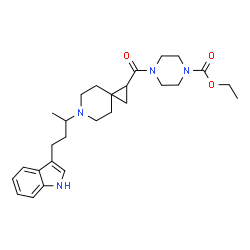 ChemSpider 2D Image | Ethyl 4-({6-[4-(1H-indol-3-yl)-2-butanyl]-6-azaspiro[2.5]oct-1-yl}carbonyl)-1-piperazinecarboxylate | C27H38N4O3