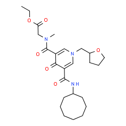 ChemSpider 2D Image | Ethyl N-{[5-(cyclooctylcarbamoyl)-4-oxo-1-(tetrahydro-2-furanylmethyl)-1,4-dihydro-3-pyridinyl]carbonyl}-N-methylglycinate | C25H37N3O6