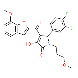 ChemSpider 2D Image | 5-(3,4-Dichlorophenyl)-3-hydroxy-4-[(7-methoxy-1-benzofuran-2-yl)carbonyl]-1-(3-methoxypropyl)-1,5-dihydro-2H-pyrrol-2-one | C24H21Cl2NO6