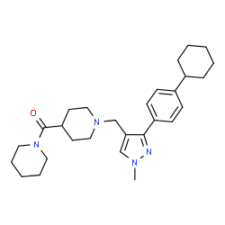 ChemSpider 2D Image | (1-{[3-(4-Cyclohexylphenyl)-1-methyl-1H-pyrazol-4-yl]methyl}-4-piperidinyl)(1-piperidinyl)methanone | C28H40N4O