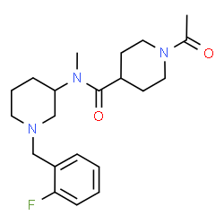 ChemSpider 2D Image | 1-Acetyl-N-[1-(2-fluorobenzyl)-3-piperidinyl]-N-methyl-4-piperidinecarboxamide | C21H30FN3O2