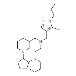 ChemSpider 2D Image | N-[(1-Cyclopentyl-3-piperidinyl)methyl]-N-[(5-methyl-1-propyl-1H-pyrazol-4-yl)methyl]-2-(1-piperidinyl)ethanamine | C26H47N5