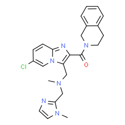 ChemSpider 2D Image | [6-Chloro-3-({methyl[(1-methyl-1H-imidazol-2-yl)methyl]amino}methyl)imidazo[1,2-a]pyridin-2-yl](3,4-dihydro-2(1H)-isoquinolinyl)methanone | C24H25ClN6O