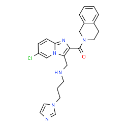 ChemSpider 2D Image | [6-Chloro-3-({[3-(1H-imidazol-1-yl)propyl]amino}methyl)imidazo[1,2-a]pyridin-2-yl](3,4-dihydro-2(1H)-isoquinolinyl)methanone | C24H25ClN6O