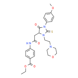 ChemSpider 2D Image | Ethyl 4-[({1-(4-methoxyphenyl)-3-[2-(4-morpholinyl)ethyl]-5-oxo-2-thioxo-4-imidazolidinyl}acetyl)amino]benzoate | C27H32N4O6S