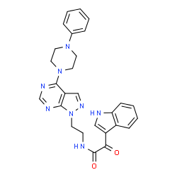 ChemSpider 2D Image | 2-(1H-Indol-3-yl)-2-oxo-N-{2-[4-(4-phenyl-1-piperazinyl)-1H-pyrazolo[3,4-d]pyrimidin-1-yl]ethyl}acetamide | C27H26N8O2