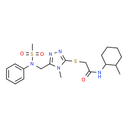 ChemSpider 2D Image | N-(2-Methylcyclohexyl)-2-[(4-methyl-5-{[(methylsulfonyl)(phenyl)amino]methyl}-4H-1,2,4-triazol-3-yl)sulfanyl]acetamide | C20H29N5O3S2