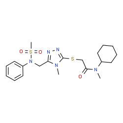 ChemSpider 2D Image | N-Cyclohexyl-N-methyl-2-[(4-methyl-5-{[(methylsulfonyl)(phenyl)amino]methyl}-4H-1,2,4-triazol-3-yl)sulfanyl]acetamide | C20H29N5O3S2