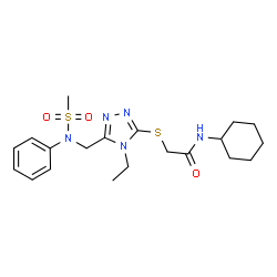 ChemSpider 2D Image | N-Cyclohexyl-2-[(4-ethyl-5-{[(methylsulfonyl)(phenyl)amino]methyl}-4H-1,2,4-triazol-3-yl)sulfanyl]acetamide | C20H29N5O3S2