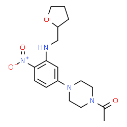 ChemSpider 2D Image | 1-(4-{4-Nitro-3-[(tetrahydro-2-furanylmethyl)amino]phenyl}-1-piperazinyl)ethanone | C17H24N4O4