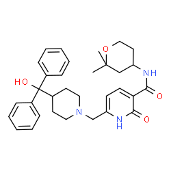 ChemSpider 2D Image | N-(2,2-Dimethyltetrahydro-2H-pyran-4-yl)-6-({4-[hydroxy(diphenyl)methyl]-1-piperidinyl}methyl)-2-oxo-1,2-dihydro-3-pyridinecarboxamide | C32H39N3O4