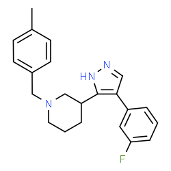 ChemSpider 2D Image | 3-[4-(3-Fluorophenyl)-1H-pyrazol-5-yl]-1-(4-methylbenzyl)piperidine | C22H24FN3