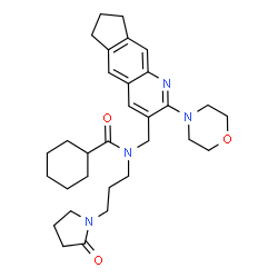 ChemSpider 2D Image | N-{[2-(4-Morpholinyl)-7,8-dihydro-6H-cyclopenta[g]quinolin-3-yl]methyl}-N-[3-(2-oxo-1-pyrrolidinyl)propyl]cyclohexanecarboxamide | C31H42N4O3