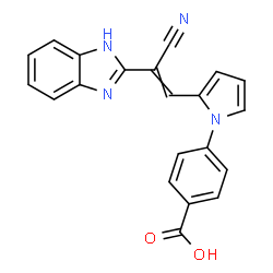 ChemSpider 2D Image | 4-{2-[2-(1H-Benzimidazol-2-yl)-2-cyanovinyl]-1H-pyrrol-1-yl}benzoic acid | C21H14N4O2