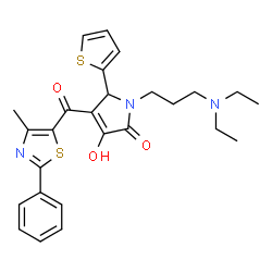 ChemSpider 2D Image | 1-[3-(Diethylamino)propyl]-3-hydroxy-4-[(4-methyl-2-phenyl-1,3-thiazol-5-yl)carbonyl]-5-(2-thienyl)-1,5-dihydro-2H-pyrrol-2-one | C26H29N3O3S2