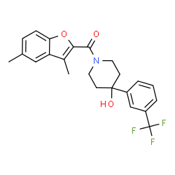 ChemSpider 2D Image | (3,5-Dimethyl-1-benzofuran-2-yl){4-hydroxy-4-[3-(trifluoromethyl)phenyl]-1-piperidinyl}methanone | C23H22F3NO3