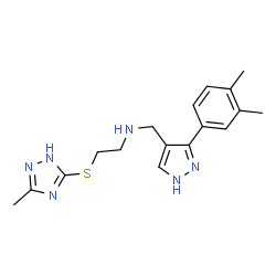 ChemSpider 2D Image | N-{[3-(3,4-Dimethylphenyl)-1H-pyrazol-4-yl]methyl}-2-[(3-methyl-1H-1,2,4-triazol-5-yl)sulfanyl]ethanamine | C17H22N6S