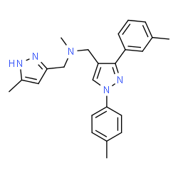 ChemSpider 2D Image | N-Methyl-1-[3-(3-methylphenyl)-1-(4-methylphenyl)-1H-pyrazol-4-yl]-N-[(5-methyl-1H-pyrazol-3-yl)methyl]methanamine | C24H27N5