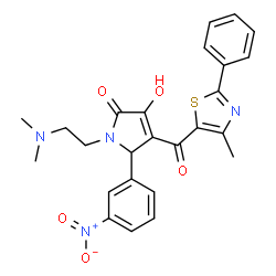 ChemSpider 2D Image | 1-[2-(Dimethylamino)ethyl]-3-hydroxy-4-[(4-methyl-2-phenyl-1,3-thiazol-5-yl)carbonyl]-5-(3-nitrophenyl)-1,5-dihydro-2H-pyrrol-2-one | C25H24N4O5S