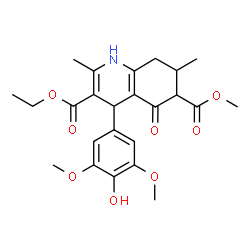 ChemSpider 2D Image | 3-Ethyl 6-methyl 4-(4-hydroxy-3,5-dimethoxyphenyl)-2,7-dimethyl-5-oxo-1,4,5,6,7,8-hexahydro-3,6-quinolinedicarboxylate | C24H29NO8