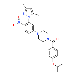 ChemSpider 2D Image | {4-[3-(3,5-Dimethyl-1H-pyrazol-1-yl)-4-nitrophenyl]-1-piperazinyl}(4-isopropoxyphenyl)methanone | C25H29N5O4