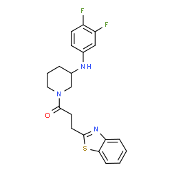 ChemSpider 2D Image | 3-(1,3-Benzothiazol-2-yl)-1-{3-[(3,4-difluorophenyl)amino]-1-piperidinyl}-1-propanone | C21H21F2N3OS