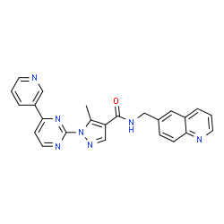 ChemSpider 2D Image | 5-Methyl-1-[4-(3-pyridinyl)-2-pyrimidinyl]-N-(6-quinolinylmethyl)-1H-pyrazole-4-carboxamide | C24H19N7O