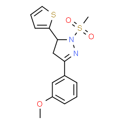 ChemSpider 2D Image | 3-(3-Methoxyphenyl)-1-(methylsulfonyl)-5-(2-thienyl)-4,5-dihydro-1H-pyrazole | C15H16N2O3S2