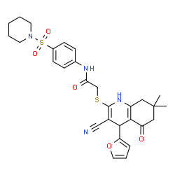 ChemSpider 2D Image | 2-{[3-Cyano-4-(2-furyl)-7,7-dimethyl-5-oxo-1,4,5,6,7,8-hexahydro-2-quinolinyl]sulfanyl}-N-[4-(1-piperidinylsulfonyl)phenyl]acetamide | C29H32N4O5S2